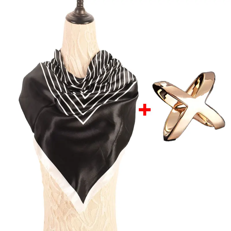 Women Korean version of simple stripes brocade forging 70cm small square scarf scarf headscarf and Silk scarf accessories