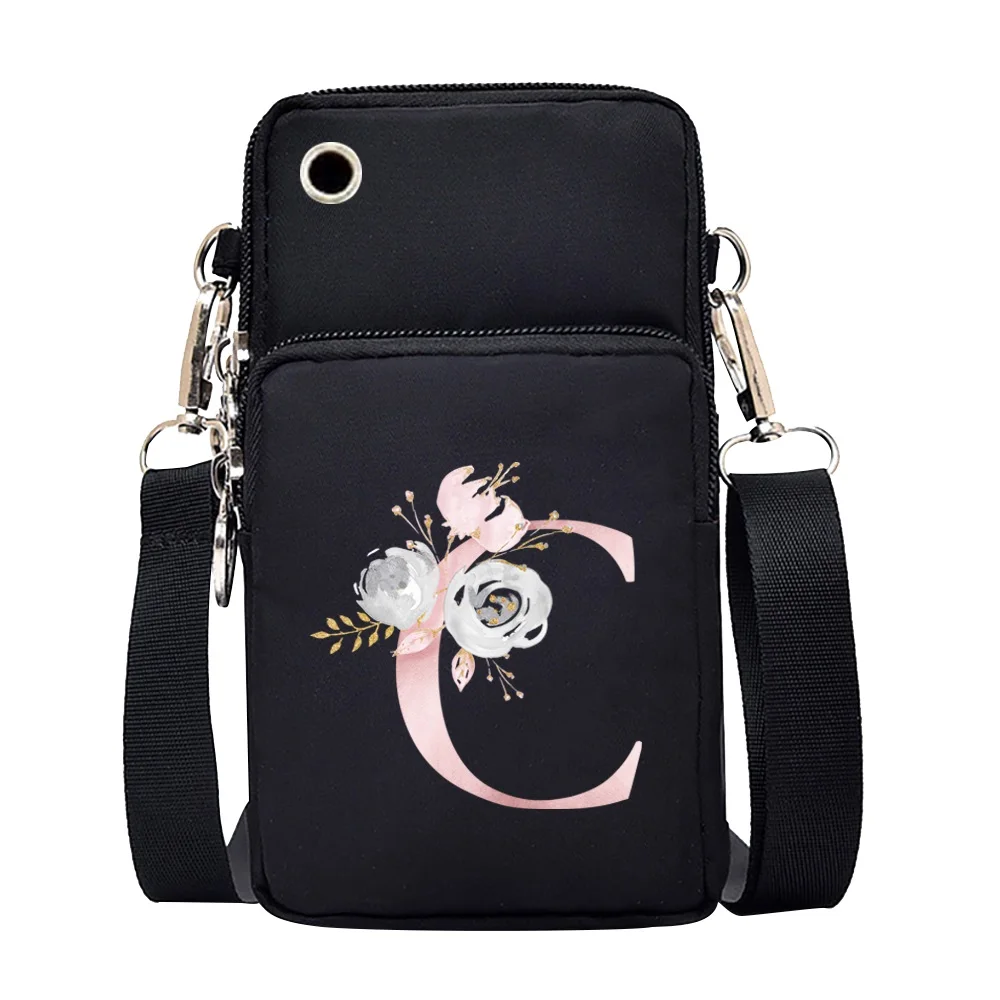 Luxury Mobile Phone Bag Shoulder Bag Pink Flower Pattern Crossbody Handbag Universal Sports Arm Pack for Samsung/phone/redmi K50