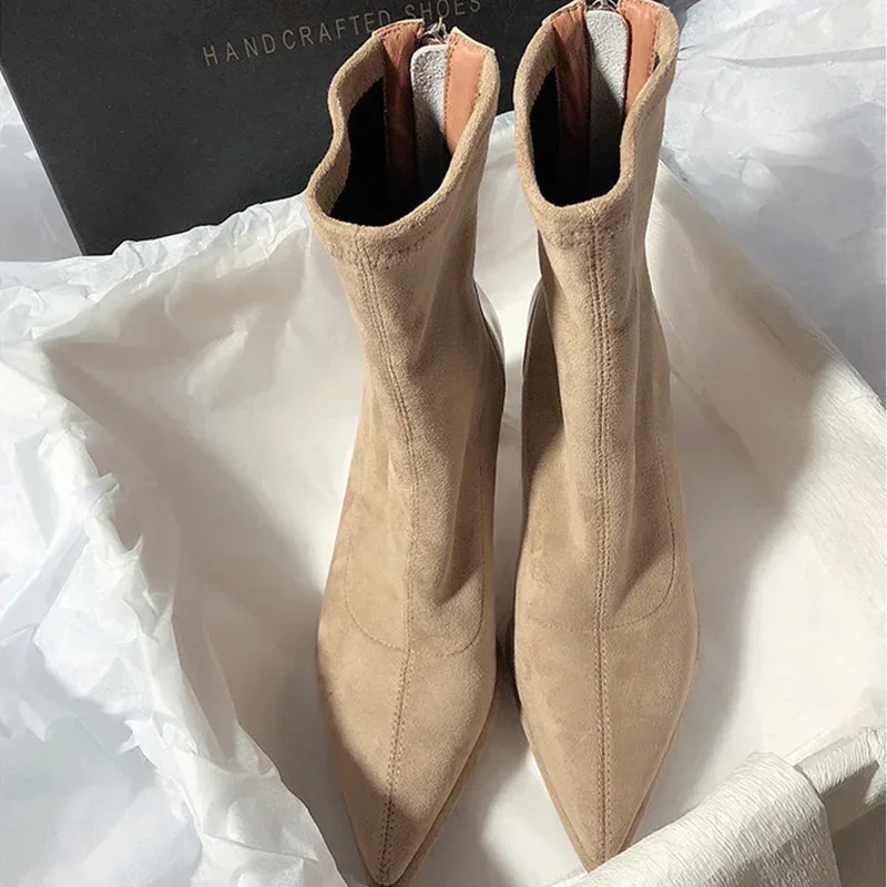 High Heels Designer Women Boots Pointed Toe Pumps Fashion Dress Woman’s Shoes Winter New 2025 Suede Ankle Booties for Women Lady