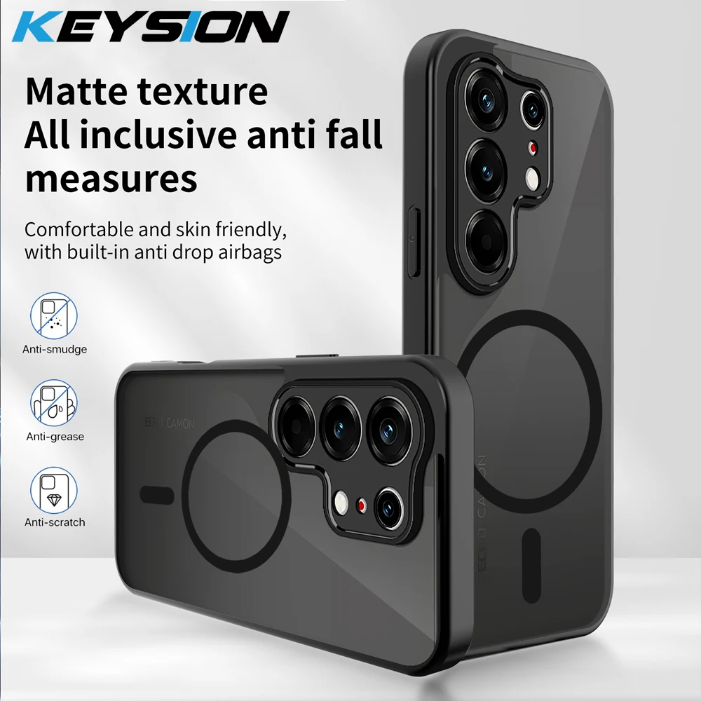 KEYSION Magnetic Phone Case for TECNO Camon 50 Ultra 5G Silicone+PC Matte Translucent Black Shockproof Cover for CAMON 50 Pro 4G