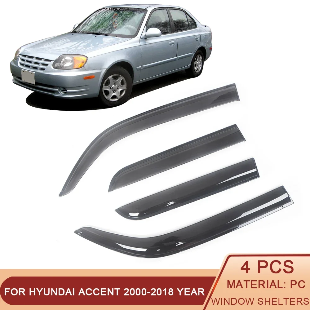 For Hyundai Accent 2000-2018 Auto Side Window Wind Deflectors Visors Black Rain Guard Door Visor Vent Shade Dark Smoke Ventvisor