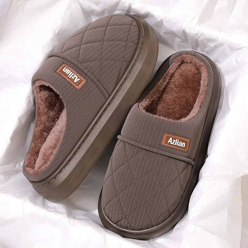 Winter-Wärme-Pantoffeln für Damen und Herren, gesteppte Diamant-Hausschuhe, dicke Plattform, mit Fleece gefütterte Mules, weiche Plüsch-Innenpantoffeln für das Schlafzimmer. – Detail 4