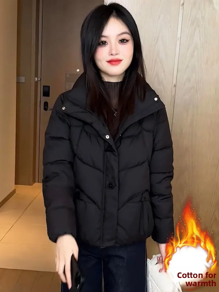 

Ele ort Cotton Jaet Women's Loose Fce Lined Bread Sle Coat Thi Warm Long Sve Outerwear Korean Version