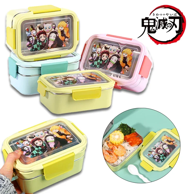 Demon Slayer Tanjirou Thermal Lunch Box for Kids Anime Stainless Steel Lunch Box Cartoon Students Insulated Bento Box for School