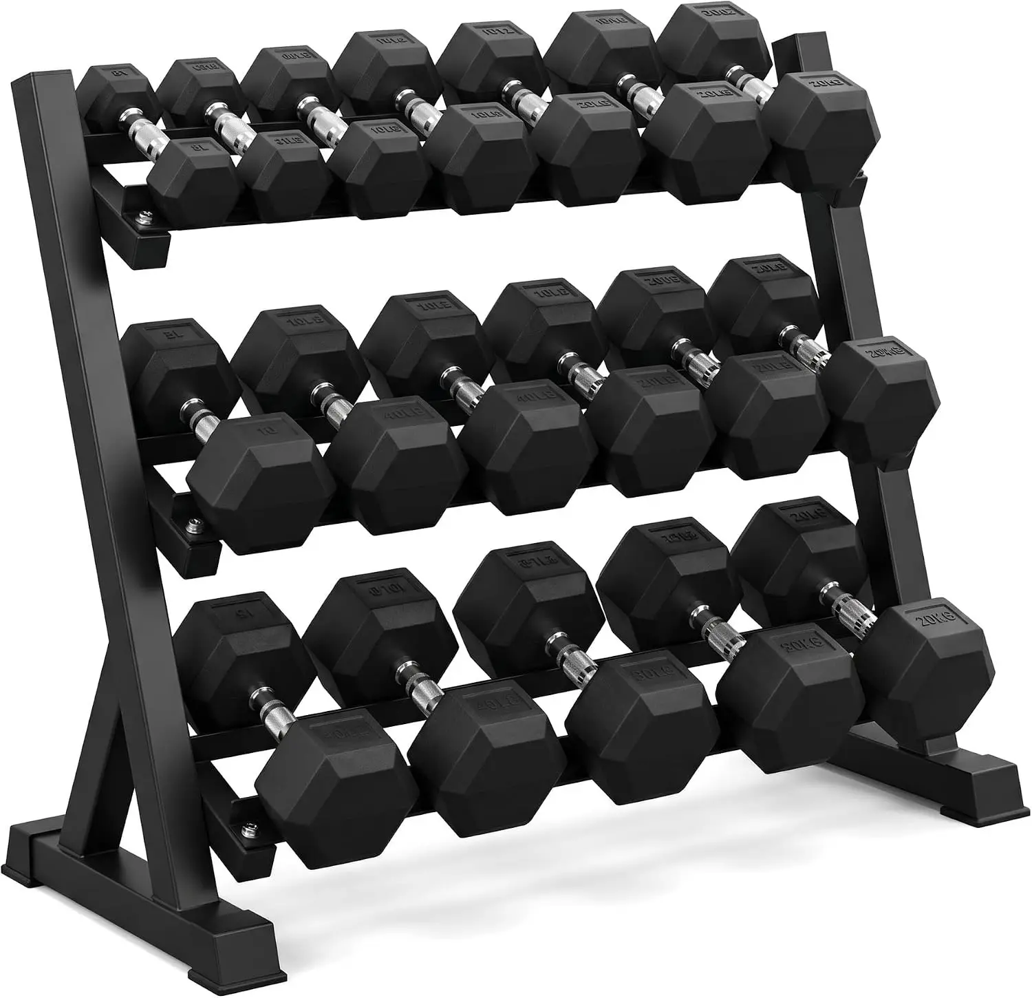 350/450/550‑lb Total Hex Dumbbell Set with 3‑Tier A‑Frame Dumbbell Rack, 5‑50 Lbs Rubber Encased Hex Dumbbells, Easy‑Access Storage for Home, Garage & Gym