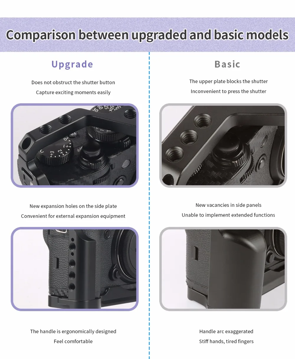 Aluminium SLR Kamera Käfig für Fujifilm X-T3 /XT3/XT2 /X-T2 DSLR Rig Schutzhülle Abdeckung mit Top griff Grip Kalten Schuh Montieren – Detail 9