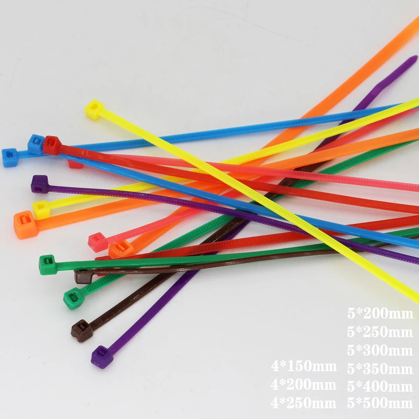 4 5*150/200/250/300/350/400/500mm 2.7/3.6/4.8mm Width Color Self-Lock Nylon Plastic Strap Wrap Ziptie Bundle Zip Ties Cable Tie