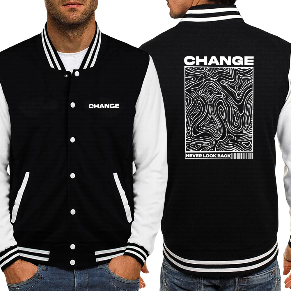 

Change Never Look Back Street Graphic Printed Man Clothes Harajuku Breathable Top Hip Hop Loose Clothing Crewneck Soft Jacket