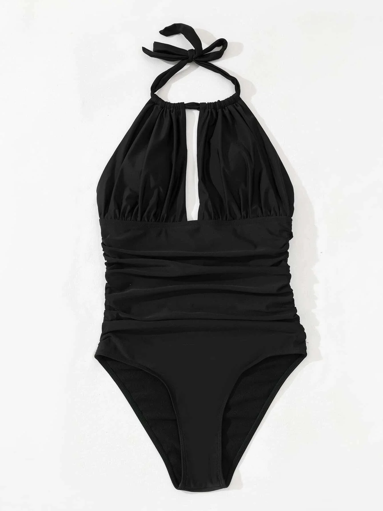 Ruches Halter Keyhole Een Stuk Badpak Vrouwen Badmode Afslanken Bodysuit Zomer Strand Badpak