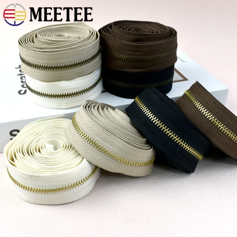 1-5M 5# Meetee Metal Zipper Sewing Zippers Closure Bronze Zip for Clothes Zips By The Meter Bag Jacket Repair Kits Accessories