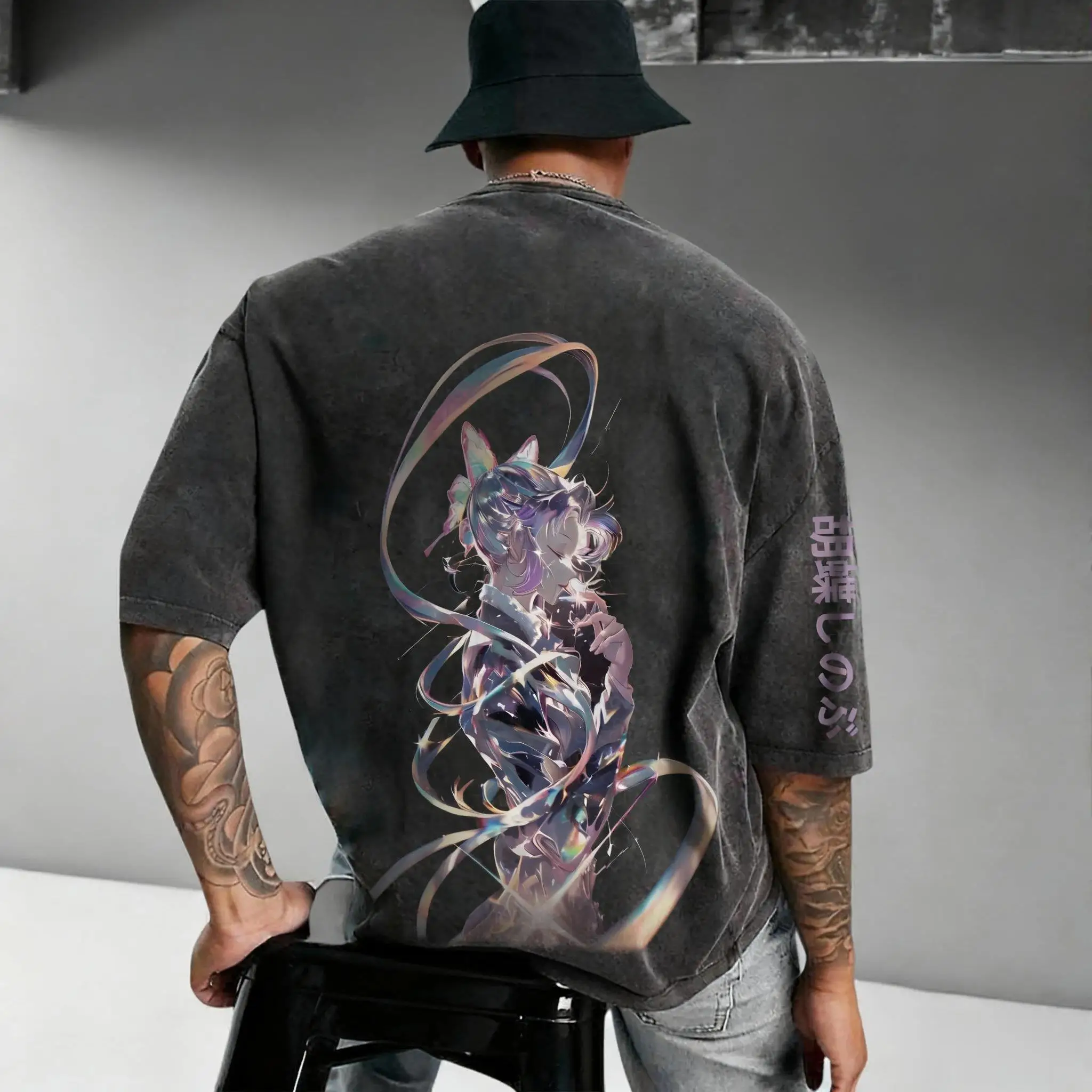 Anime vintage lavado t camisa masculina demon slayer impressão feminina algodão manga curta camiseta streetwear casual topos 2025 verão ​ Harajuku