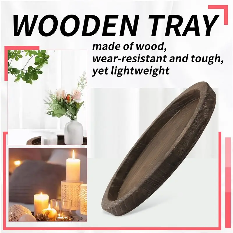 NEW HOT In Stock-2Pcs Rustic Wooden Tray Candle Holder - Small Decorative Plate Pillar Candle Tray Wood For Farmhouse Dining Tab