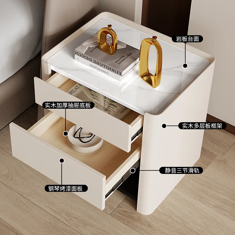 Italian ultra-simple modern solid wood lacquered slate bedside table, high-end bedroom home bedside storage cabinet