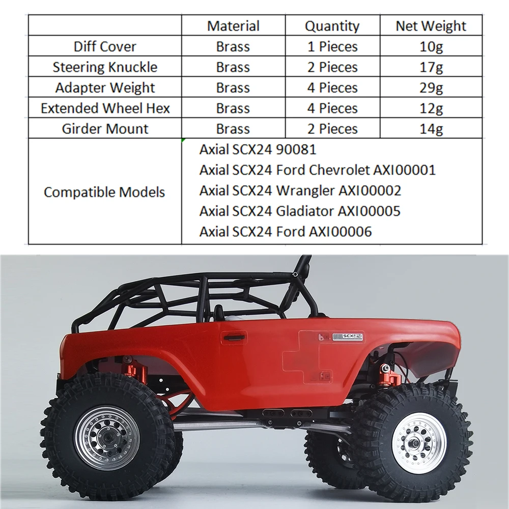 AXSPEED Heavy Brass Counterweight Steering Knuckles Wheel Hex Adapter Diff Cover for 1/24 RC Crawler Axial SCX24 Upgrade Parts