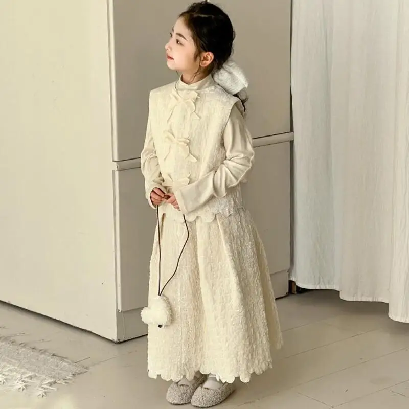 Children's Clothing New Style Chinese Style Vest Dress Set High Quality For Big Girls Party And Casual Unique And Lovely Elegant