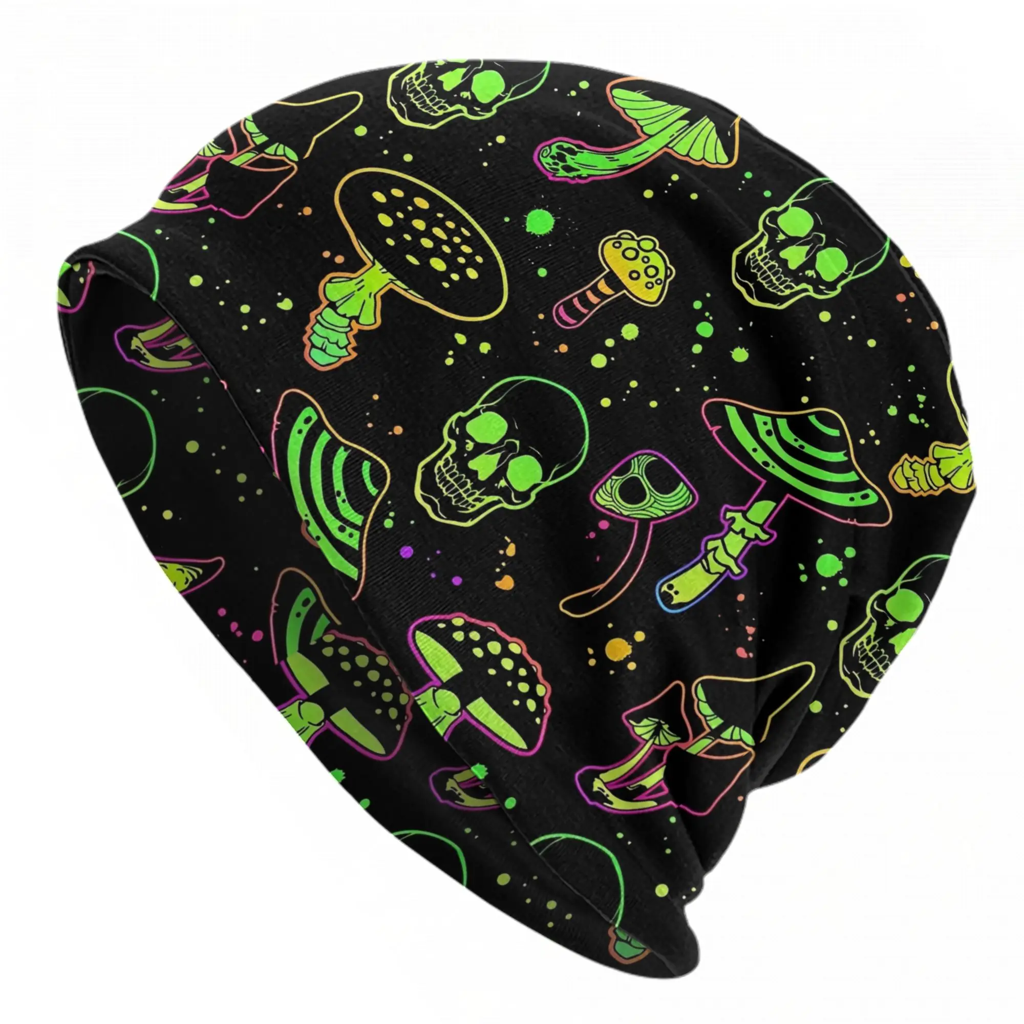 Psychedelic Neon Mushrooms Skull Cap  Goth Unisex Outdoor Skullies Beanies Hats Summer Warm Dual-use Bonnet Hats