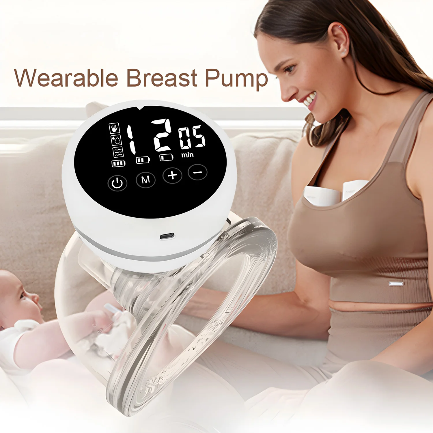 Wearable Breast Pump Electric 4 Modes 9 Gear Smart USB Charge Milk Collectors Portable Breast Milk Pump Machine with LED Screen