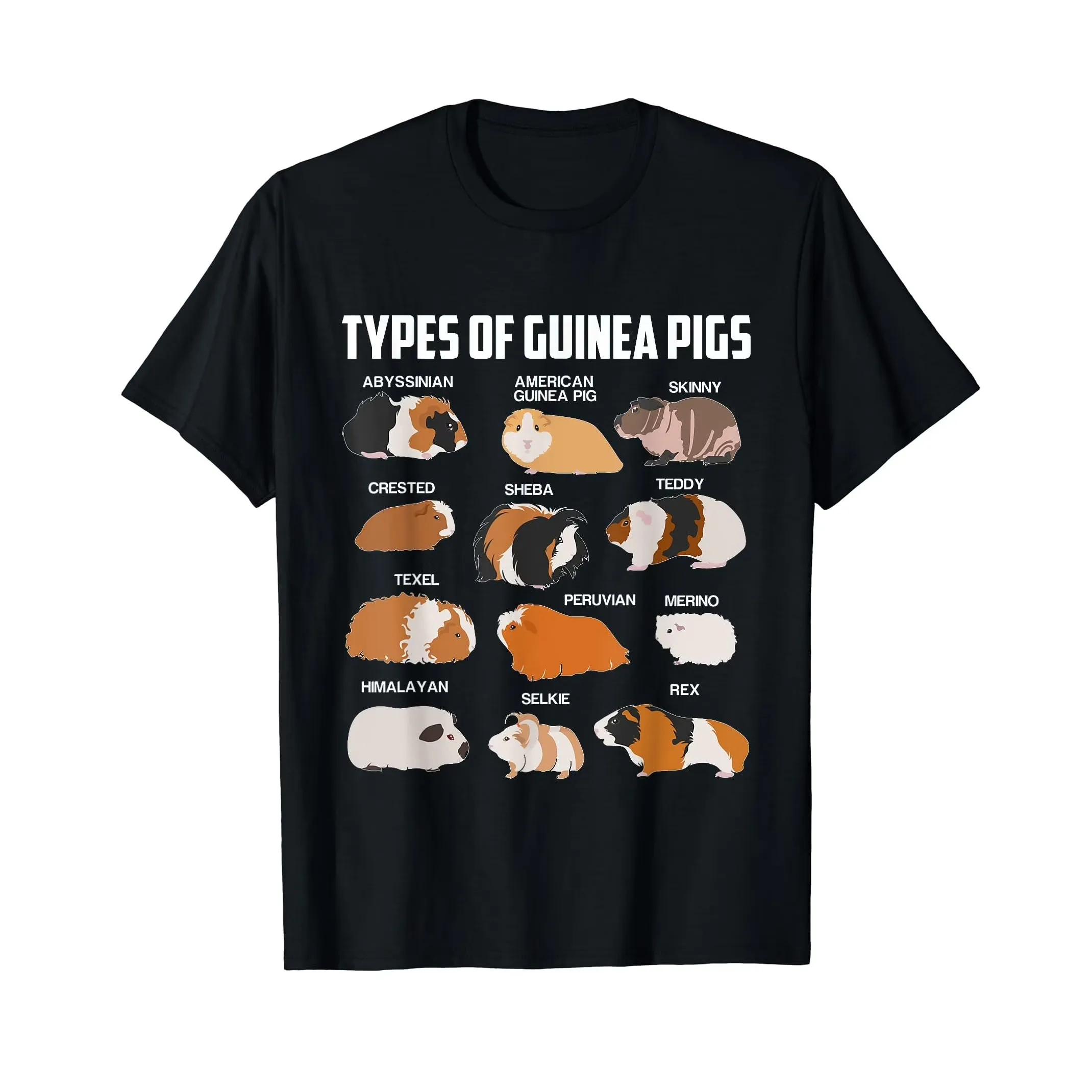 Guinea Pig Breeds Chart T-Shirt Types Of Guinea Pigs Owner Gift Graphic Tee for Men