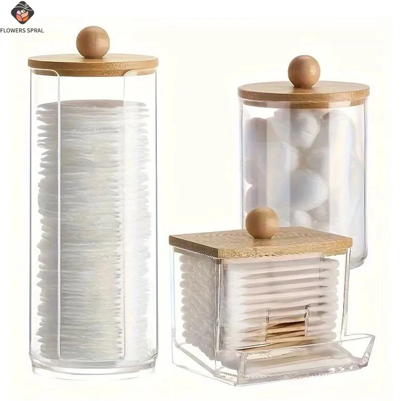 3-Piece Set Of Makeup Cotton Storage, Dust-Proof Storage Jar, Cotton Ball, Cotton Swab, Makeup Cotton, Skincare Organizer