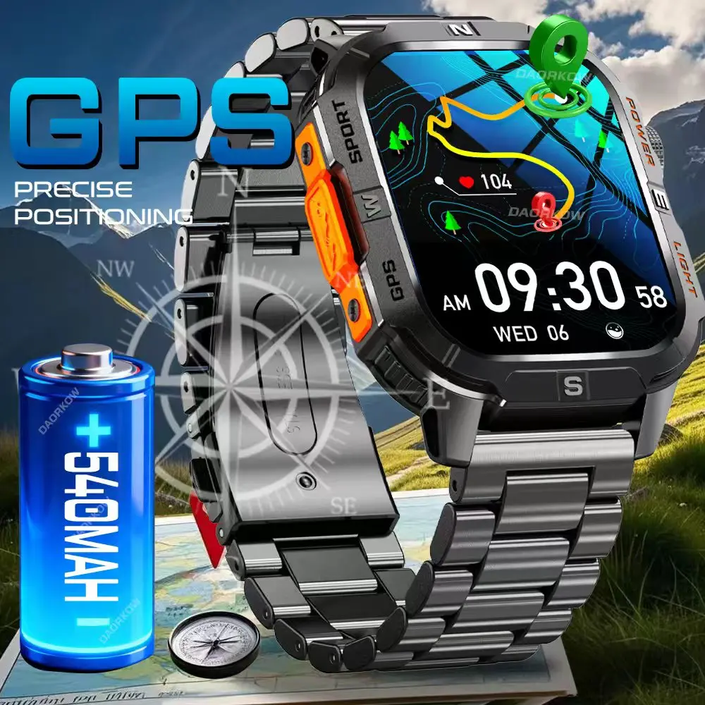 

New Military GPS Smart Watch Men Flashlight Compass Waterproof 600mAh Battery Outdoor Sport Tracker Bluetooth Call Smartwatch
