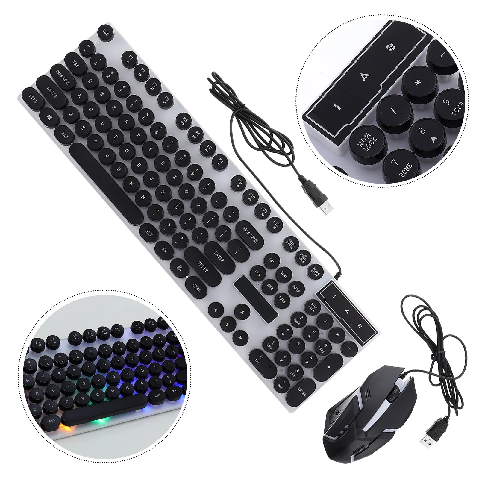 

Retro Punk Keycaps Keyboard Mouse Set USB Wired Backlit Rainbow Glare Waterproof Gaming Computer Accessories Mechanical Feel Non