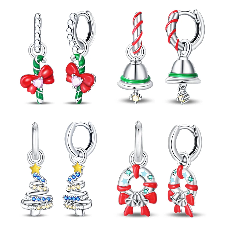 

Original 925 Silver Cane Bell Christmas Tree Earrings Fashion Christmas Evening Engagement Party Gift Luxury Simple Fine Jewelry