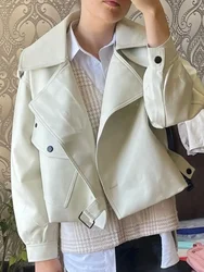 New Spring Women Faux Leather Jacket Biker Coat Turndown Collar PU Motorcycle Jackets Loose Streetwear Outerwear High Street