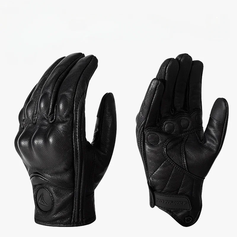 

New Motorcycle Gloves Leather Perforated Summer Breathable Genuine Leather Fingertip Touch Screen Motorbike Gear Vintage Gloves