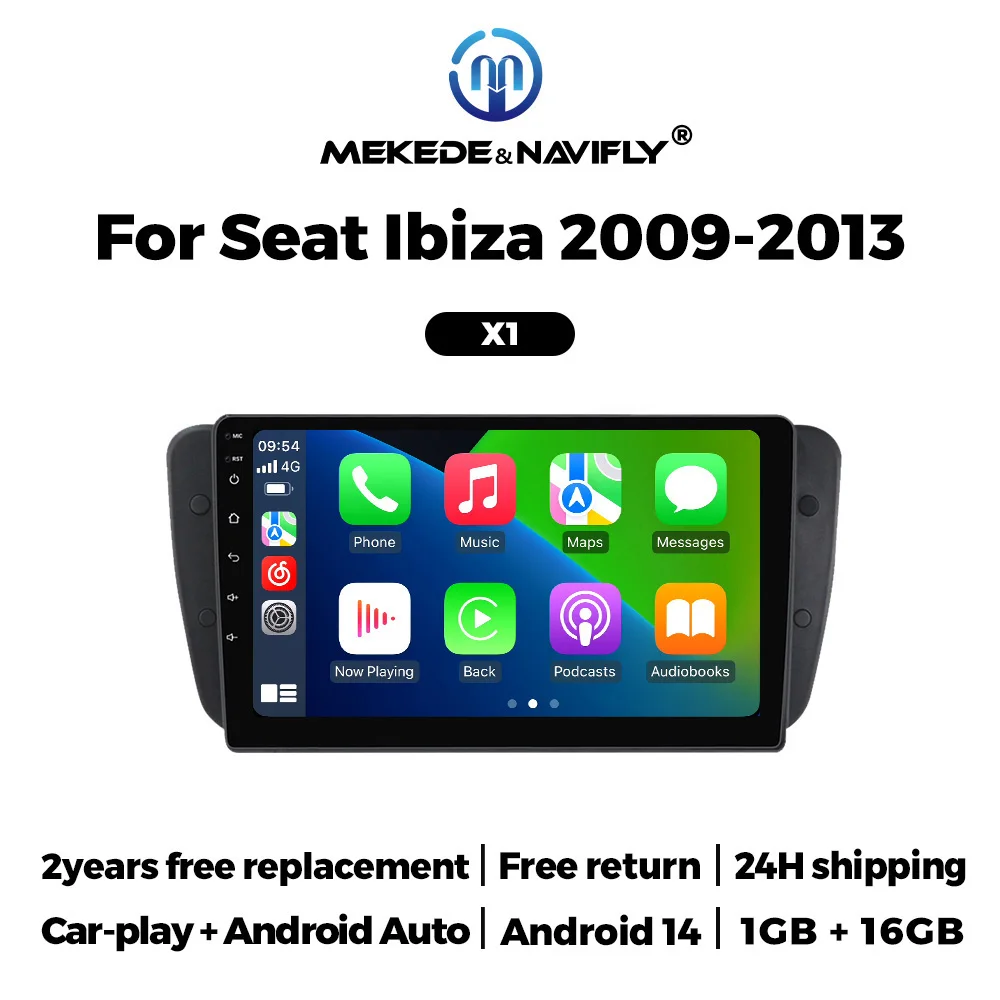 

Автомагнитола NAVIFLY 4 Core Android 14 с беспроводным CarPlay и Android Auto для Seat Ibiza 6J 2009-2013: FM-радио, мультимедийный видеоплеер, GPS, Bluetooth