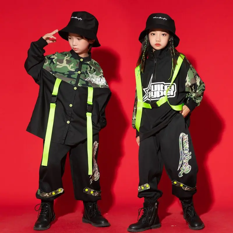

Детская одежда в стиле хип-хоп, камуфляжный свитшот, уличная одежда, повседневные спортивные штаны для бега для девочек и мальчиков, костюм для джазовых танцев, одежда