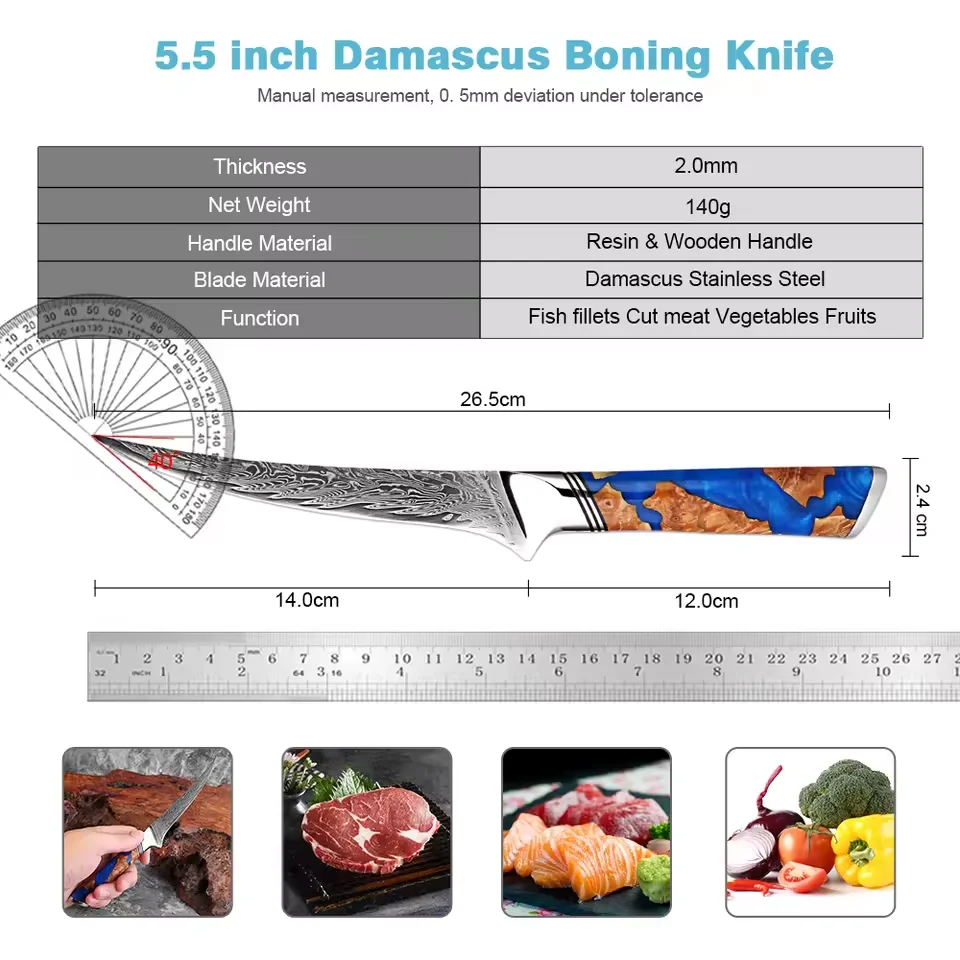 XITUO 6 Inch Boning Knife, Slicing Knife Damascus Steel Sharp, Kitchen Fillet Knife for Meat Poultry Chicken Trimming, Fish Knif
