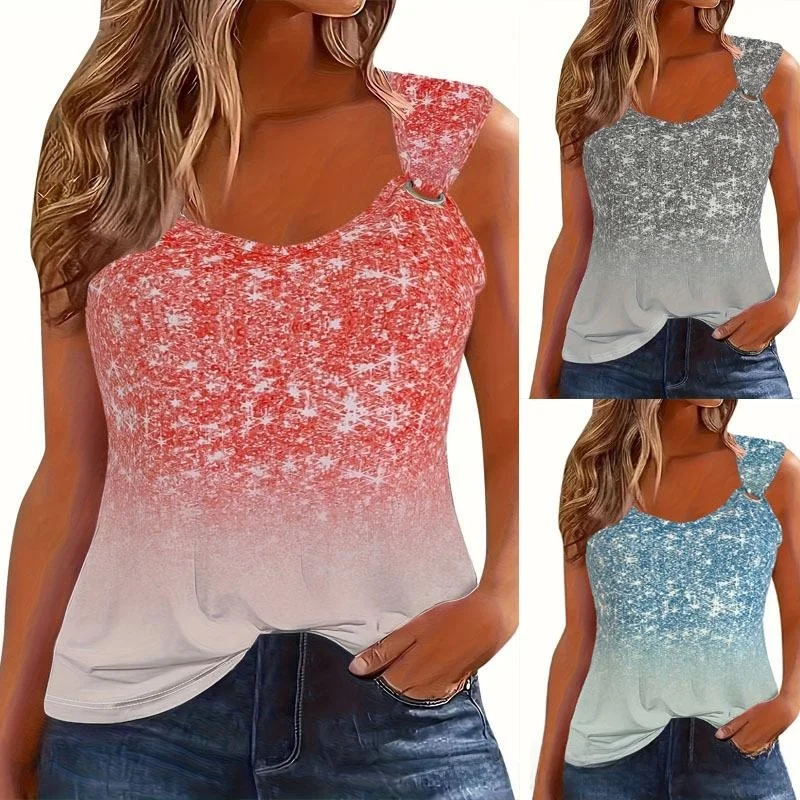 plus Size Women's Summer Trendy Print Svel Vest adient Color Ring Bule oulder Strap Vest Casual Sle A-Line Narr...