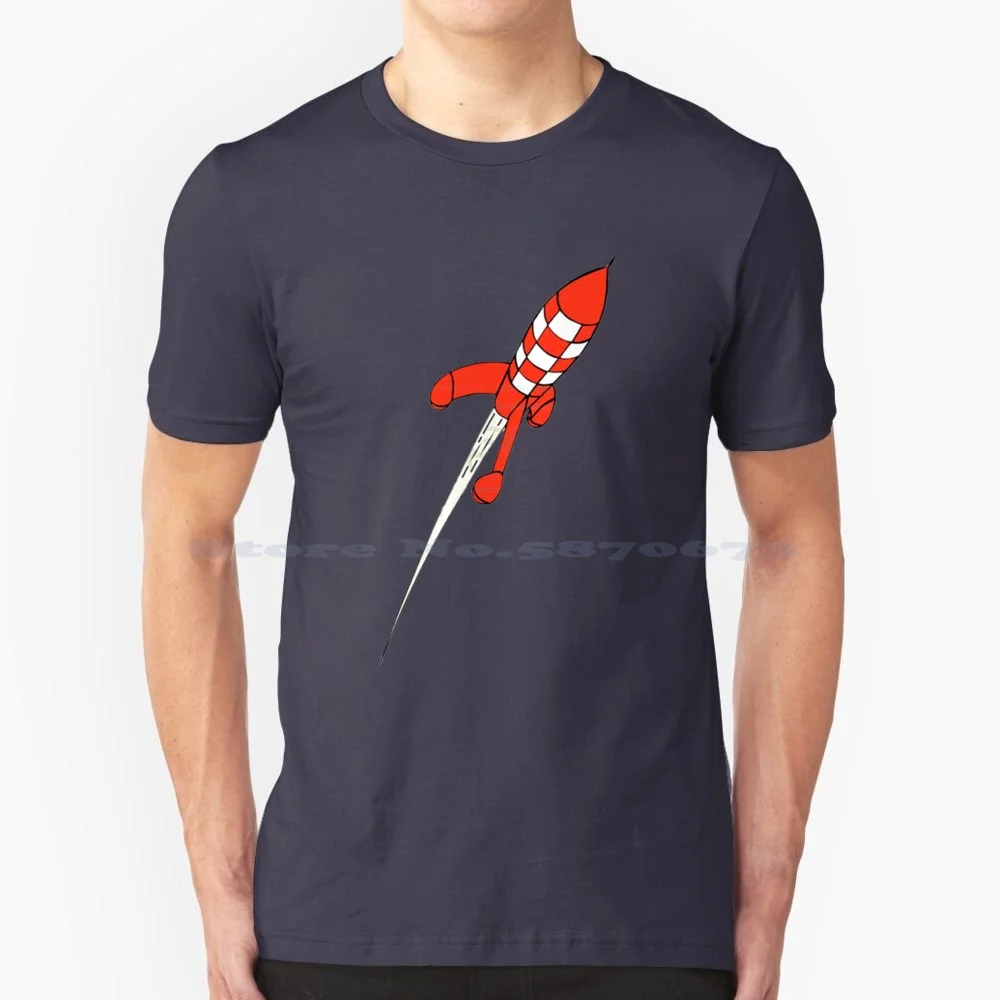 Moon Rocket T Shirt 100% Cotton Tee The Adventures Of Rocket Express Herge Captain Haddock Funny Motorcycle Motorbikes