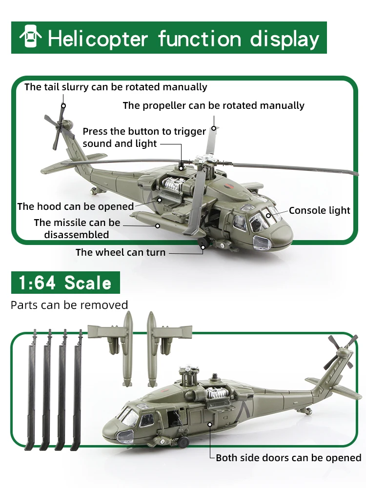 UH-60 Utility Helicopter Simulation Exquisite Diecasts & Toy Vehicles HuaYi 1:64 Alloy Military Model Metal Airplane Kids\' Gifts