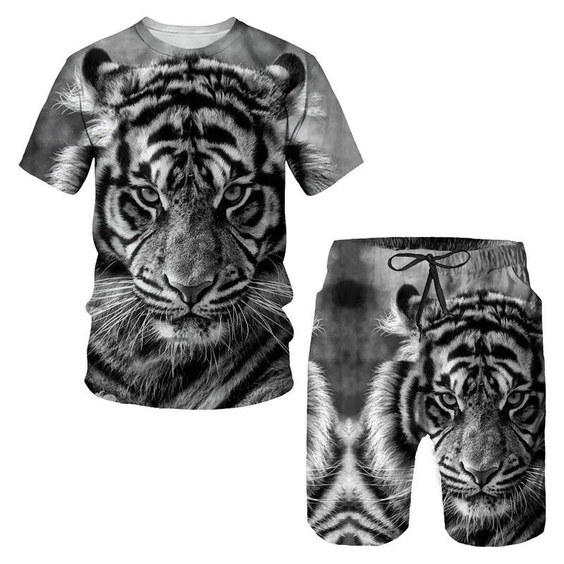 Sommer Tiger Kleidung passt 2-teilige lässige T-Shirts kurze Hosen Sets für männliche Jogging Sportswear 3D-Print Overs ize Gym Trainings anzug