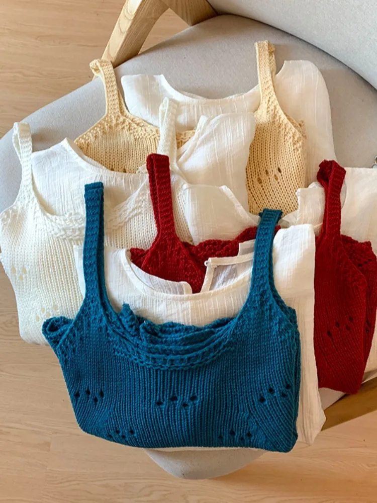 Rood uitgehold gebreid vest met bandjes Lente vroege dames Faion tweedelige set woon-werkverkeer Sle Loose Fit Long Sve Soft