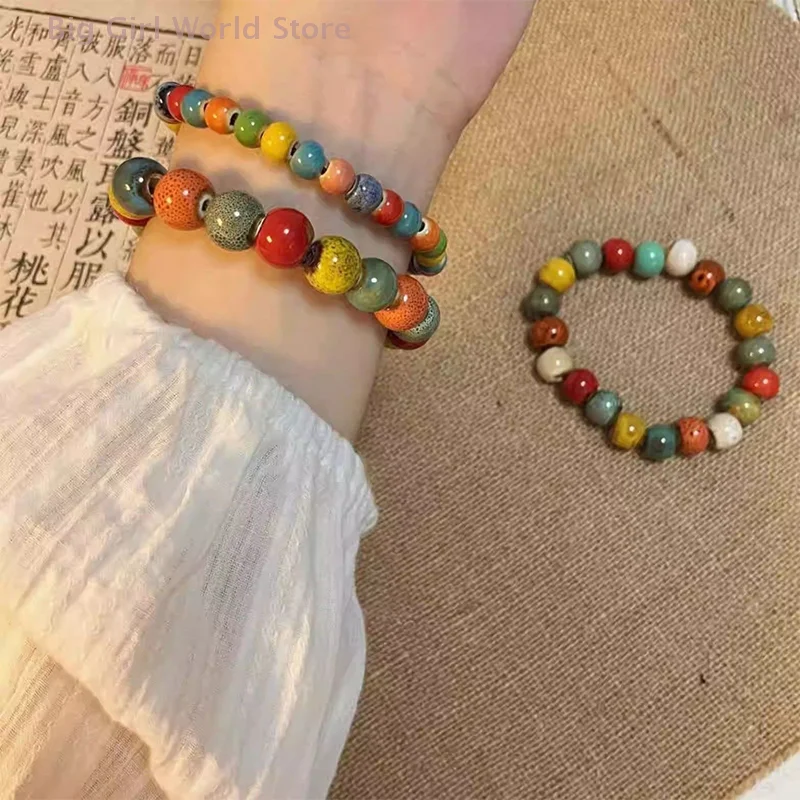 سوار فريد من نوعه مصنوع يدويًا من السيراميك الدوبامين، إكسسوارات عصرية ملونة، تصميم مرن هدية مجوهرات للرجال والنساء #6