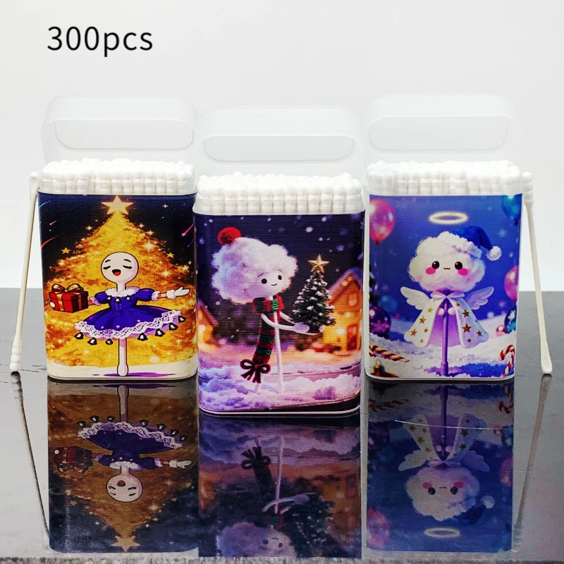 300 قطعة عيد الميلاد الثلوج المخملية راقصة التصميم مسحات القطن ، عيد الميلاد قزم موضوع كرات القطن ، العصي الدقيقة ، مسحات القطن