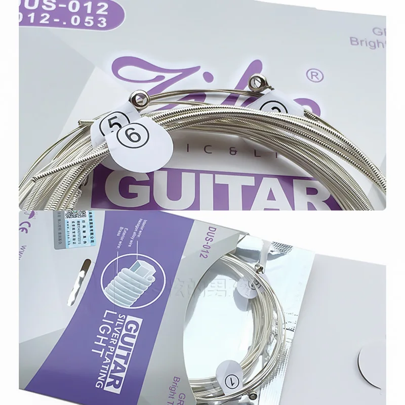 ZIKO cordes pour guitare acoustique DUS Series 1 Jeu 10-48/11-50/12-53 Noyau d'acier Cordes à enroulement plaqué argent Accessoires pour guitare