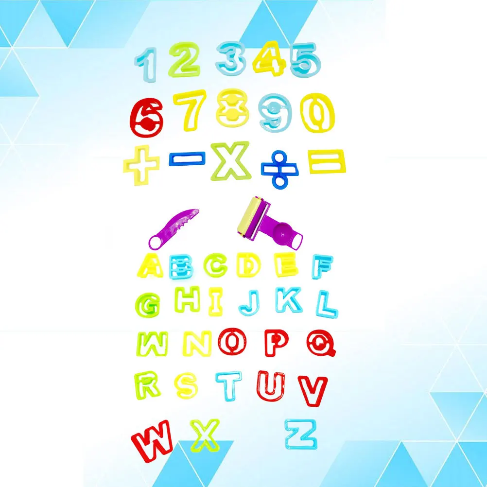 1세트 어린이 DIY 컬러 클레이 알파벳 숫자 몰드 조기 학습 교실 창의적 수작업 키트 컬러 클레이 모델 키트