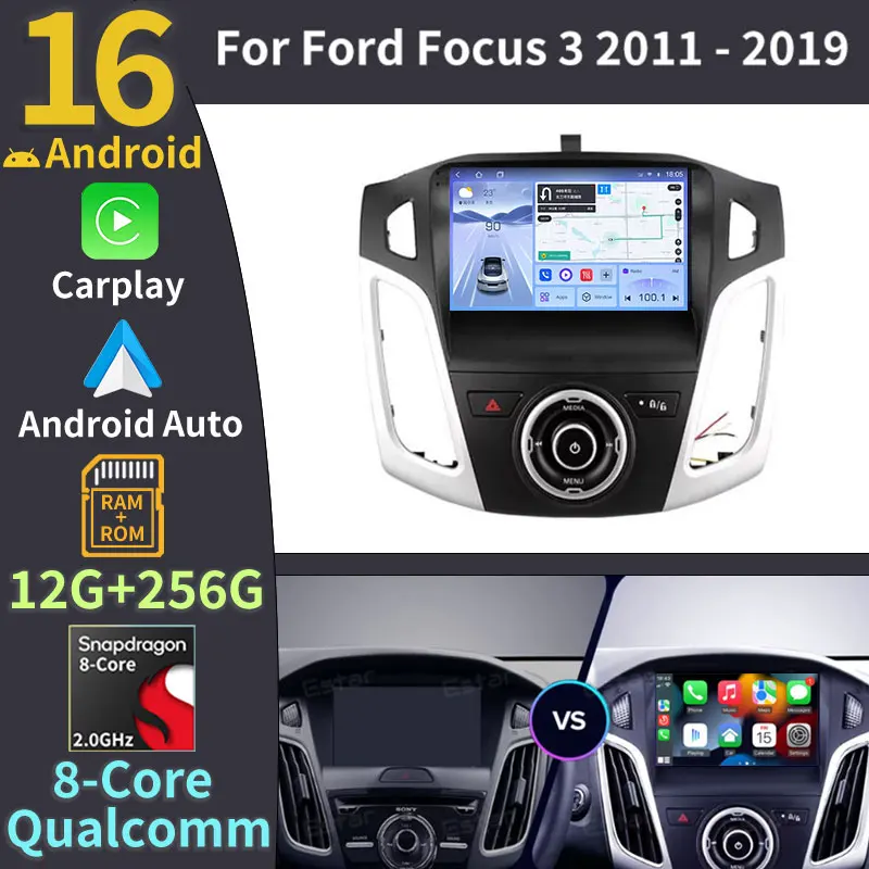 Radio para Auto Android 16 para Ford Focus 3 2011 2012 2013 2014 2015 2016 - 2019, Estéreo, Navegación, 2din, DVD, Carplay, Multimedia