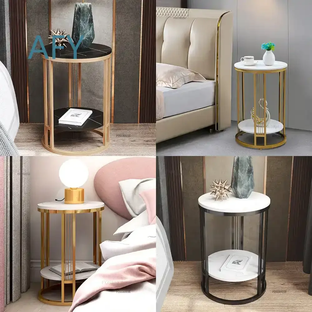 Modern Mini Nightstand for Nordic Bedroom Decor Minimalist Round Small Nightstand Creative Rock Slab Storage Table for Small
