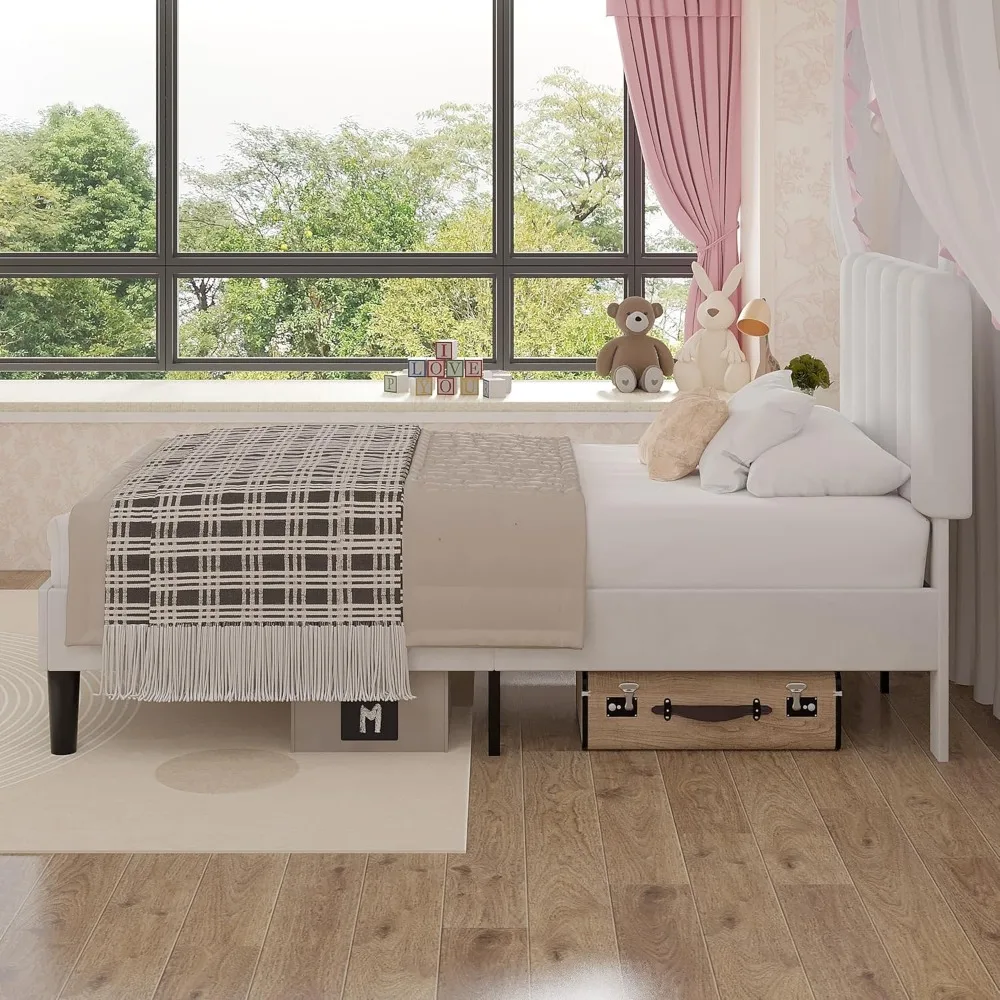 إطار سرير منجد من المخمل بحجم مزدوج مع دعامة مرتبة منصة وهيكل شريحة خشبية قوية