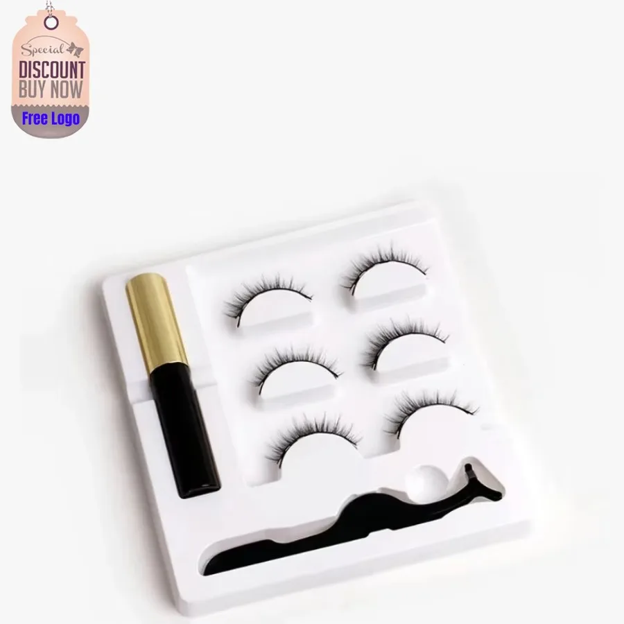 

Custom 3pairs/set Magnetic False Eyelash Kit 3D Mink Eyelashes Waterproof Fast Dry Magnetic Eyeliner Natural Artificial Lashes