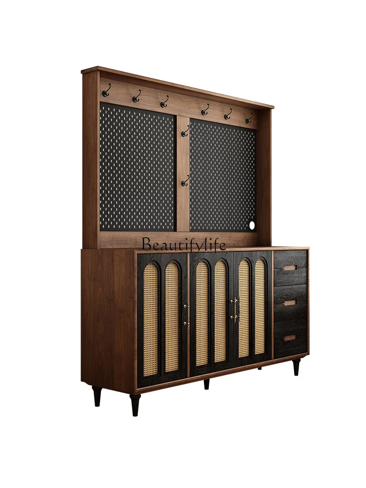 

French Vintage Style Solid Wood Shoe Cabinet Storage Cabinet Integrated Wall-Mounted Retro