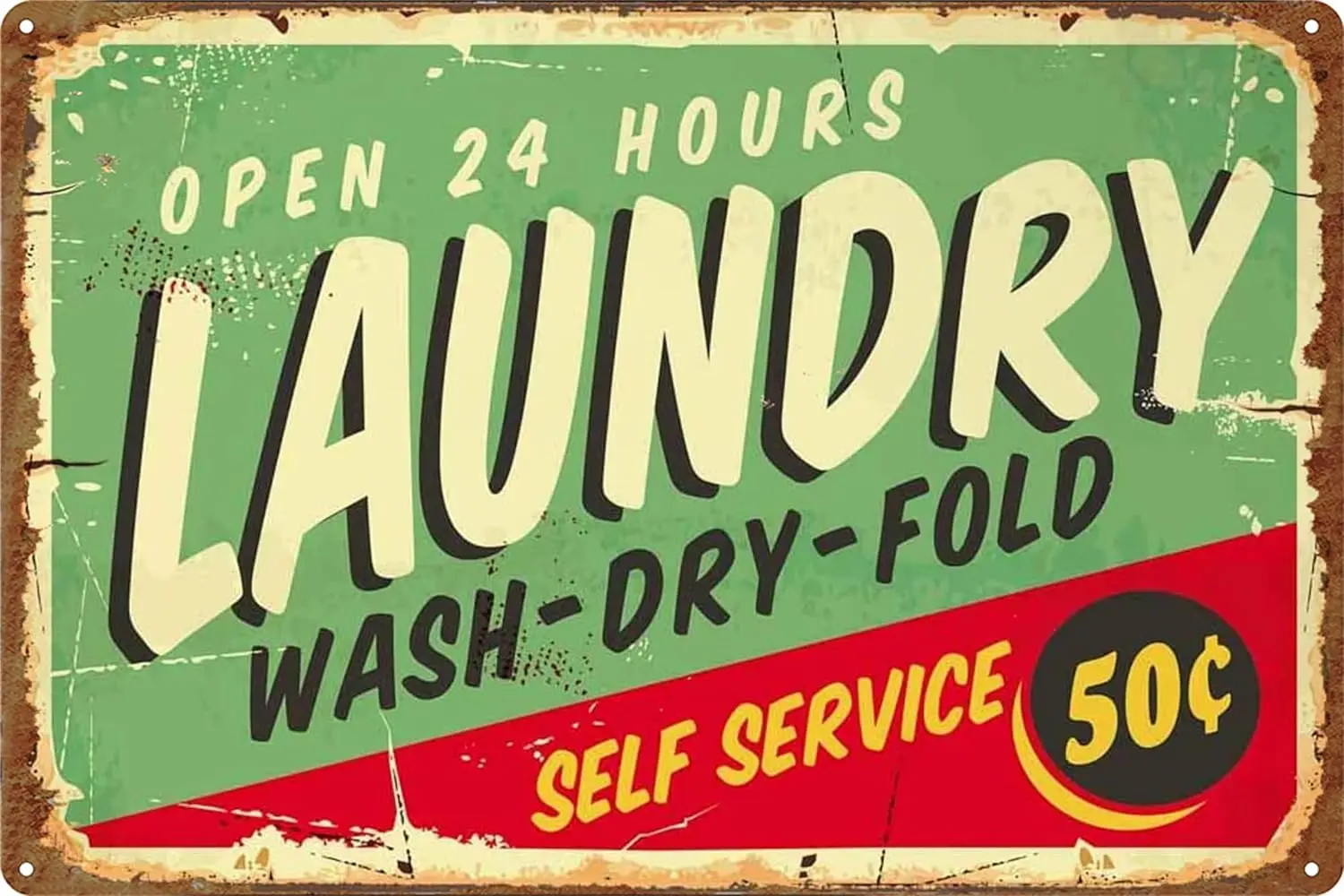 Vintage Metal Signs, Self Service Wash Dry Fold Laundry Signs for Laundry Room Decor and Accessories Walls 12x8 Inch