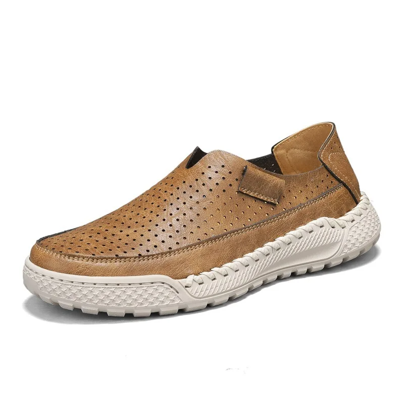 

Summer Men Casual Shoes Fashion Comfortable Breathable Leather Mens Loafers Moccasins Hollow Out Breathable Slip on Driving Shoe