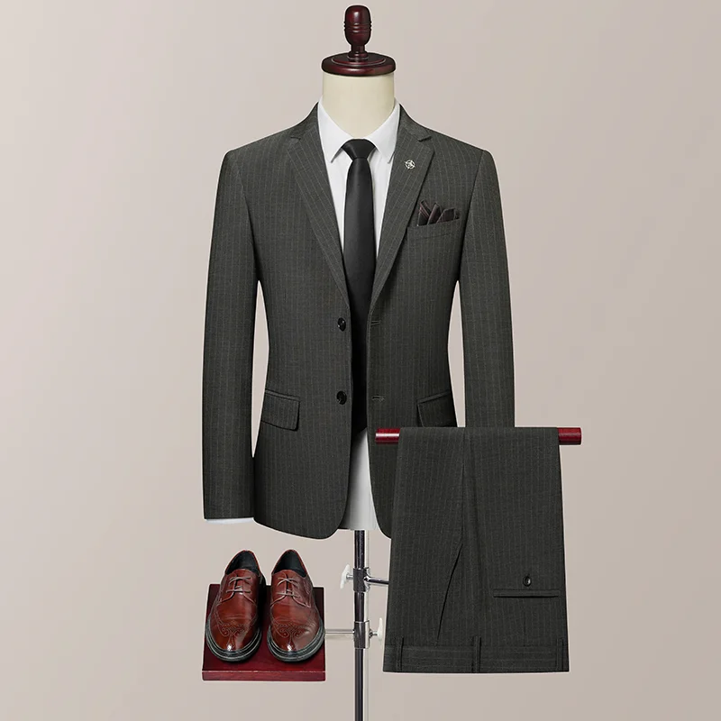 2025 new men's striped suit (suit + trousers) stylish and handsome British style wedding handsome two-piece set