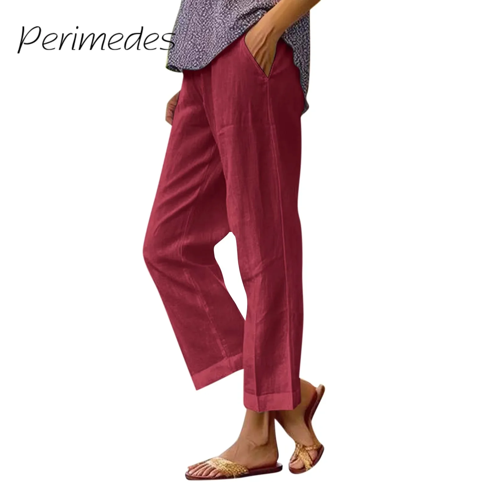 Pants For Ladies Fashionable Solid Color Loose Trousers Elastic Waist Straight With Pocket Casual Pants 2024 Fashion Pantalones