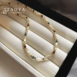 Dopamine Colorful Beaded Baroque Natural Freshwater Pearl Pendant Necklace 2024 Fashion Sets Jewelry Women's Sexy Collar Chain